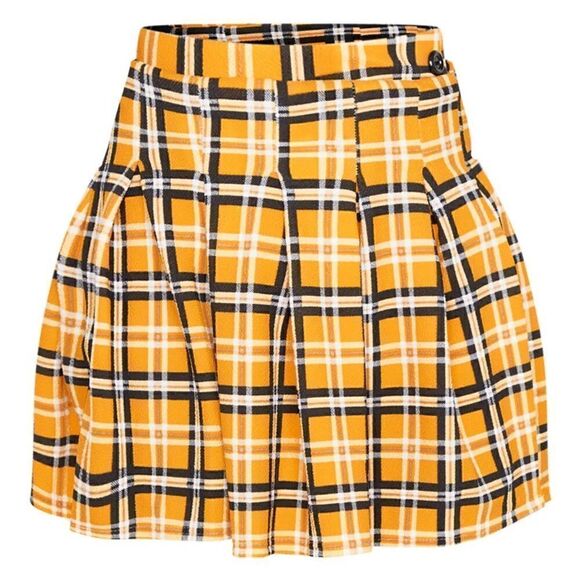 Chic NWT Pleated Yellow Check Tennis Side Split Skirt by PrettyLittleThing - Picture 2 of 6